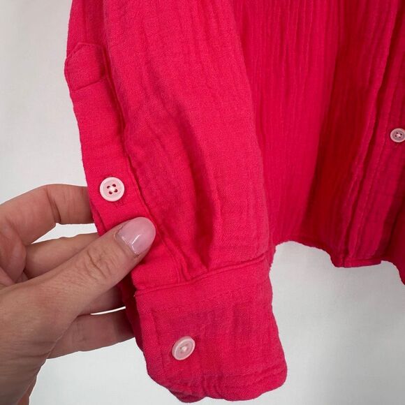 J Crew Double-gauze Button Down Shirt Pink Cotton Size Medium Swim Cover Up - Picture 8 of 12